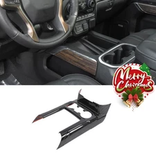 Black Wood Center Gear Shift Panel Trim for Chevy Silverado/GMC Sierra 2019-2022