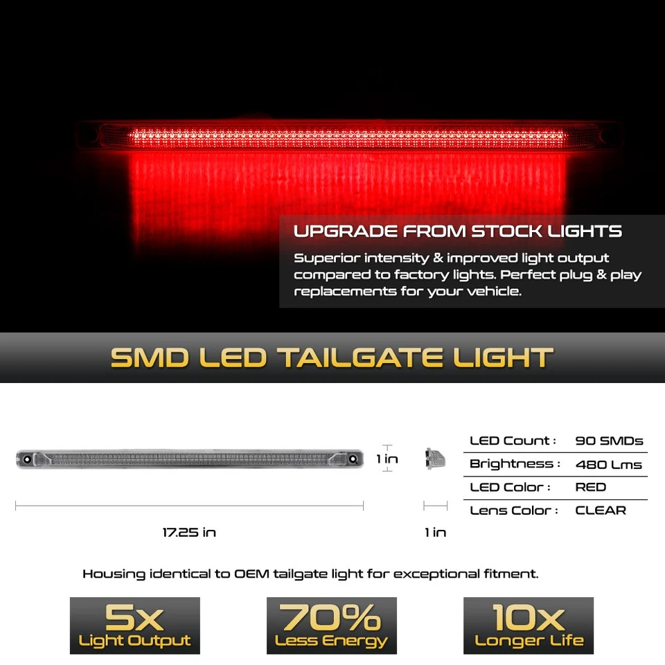 Full LED Chrome Tailgate Brake Lights For 2001-2014 Silverado Sierra 3500 Dually - Imagem 2 de 4