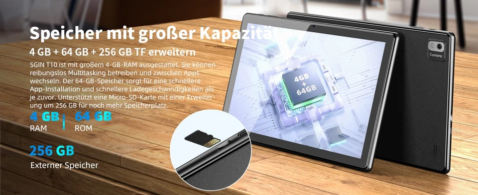 SGIN 10 Zoll Tablet Android 12 Octa-Core 4GB RAM 64GB ROM IPS Bildschirm BT 5,0 - Bild 3 von 4