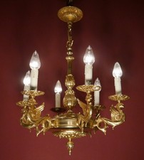 ANTIGUA ARAÑA DRAGÓN MEDIANO 6 LUCES ORO FRANCÉS BRONCE LATÓN Ø 22"