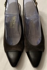 Vintage Salvatore Ferragamo Cap Toe Brown Suede/Leather Sling Back Low 10.5AAAA