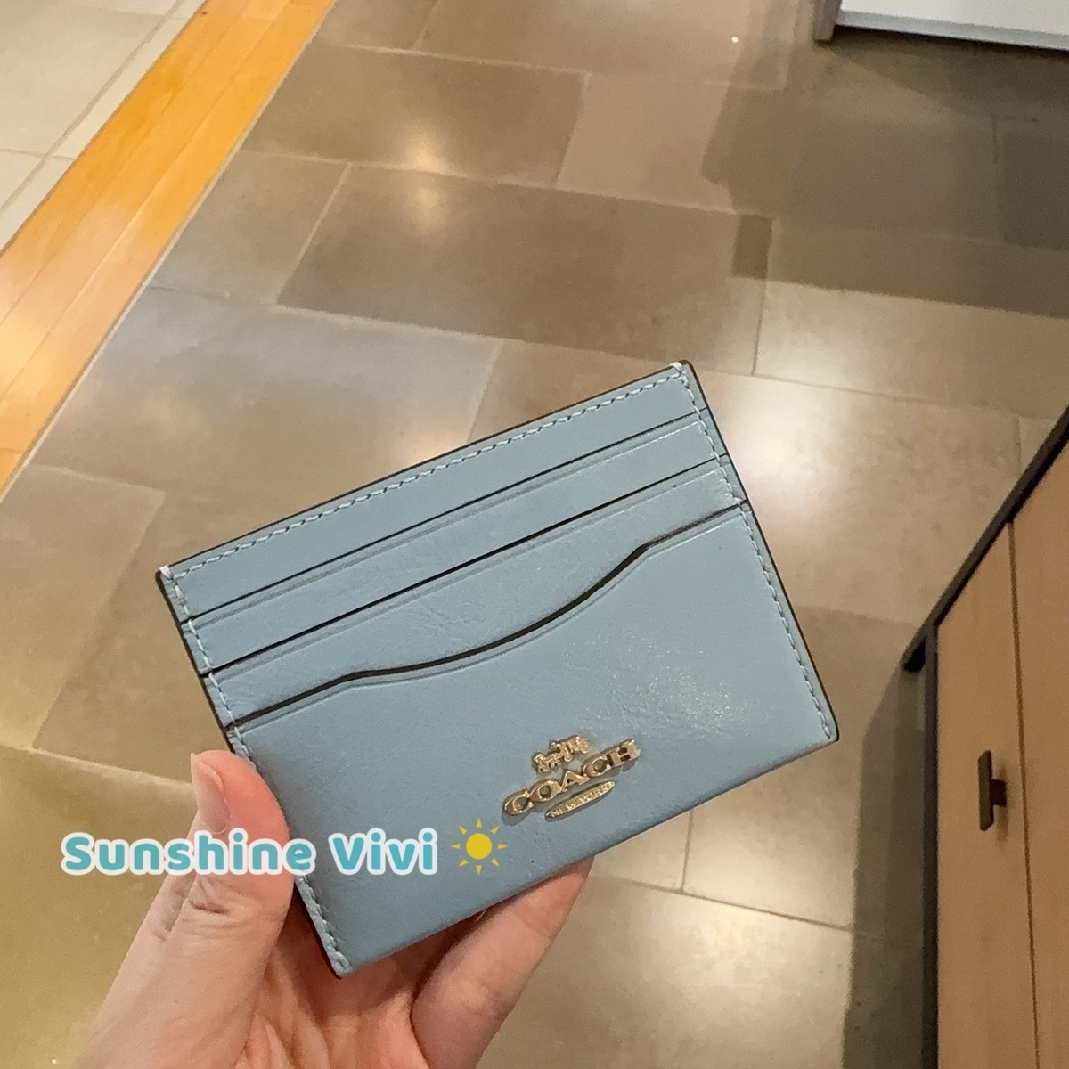 NWT Coach Slim Id Card Case Powder Blue CBL81 Shiny crinkle