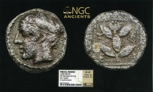Thrace, Trierus, hemiobol. 450-400 B.C., AR 7.8, .45gr (NGC Choice VF)