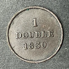 1830 GUERNESEY Guernsey 1 Double Coin UK British Crown Soho Mint England