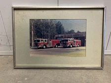 Vintage Original Parkwood Fire Dept  Pumper Fire Trucks Framed Picture