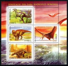 Romania 2005, Mi#5908-11 = Bl 350, Sc#4710a, S/S, dinosaurs Transylvania, MNH!
