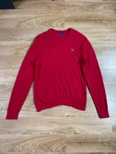 Gant Jumper Red Men's Large Wool Knit Crew Neck Smart Casual Vintage Style