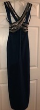New Teal Midnight Blue Beaded Ball Evening Prom Gown Bella Diosa Collection Sz 4