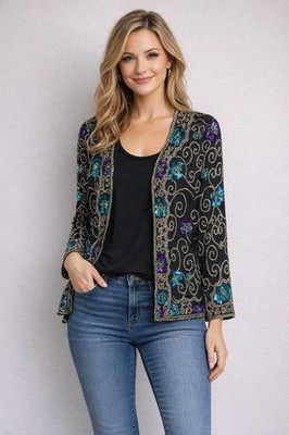 Vintage Jean for Joseph Le Bon Multicolor 100% Silk Mardi Gras Open Cardigan L