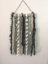 Handmade Boho Inspired Hanging Yarn Wall Art, Teal, Sage, Beige  Tan