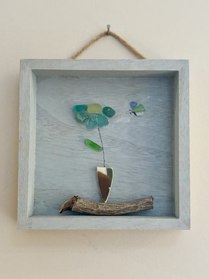 Maui Seaglass Flower Driftwood Porcelain Pottery Beach Art Picture