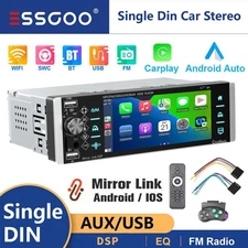 Single DIN Car Stereo Radio Head Unit Apple CarPlay Android Auto Touch Screen