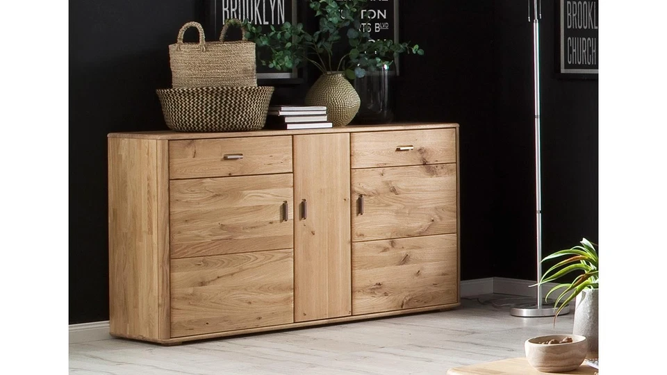 Sideboard 1 Ravello Anrichte Kommode in Balkeneiche Bianco massiv geölt Dämpfung