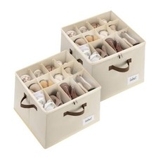 2 Pack Shoe Organizer for Closet, Fits up to 12 Pairs, Shoe Cubby Oatmeal