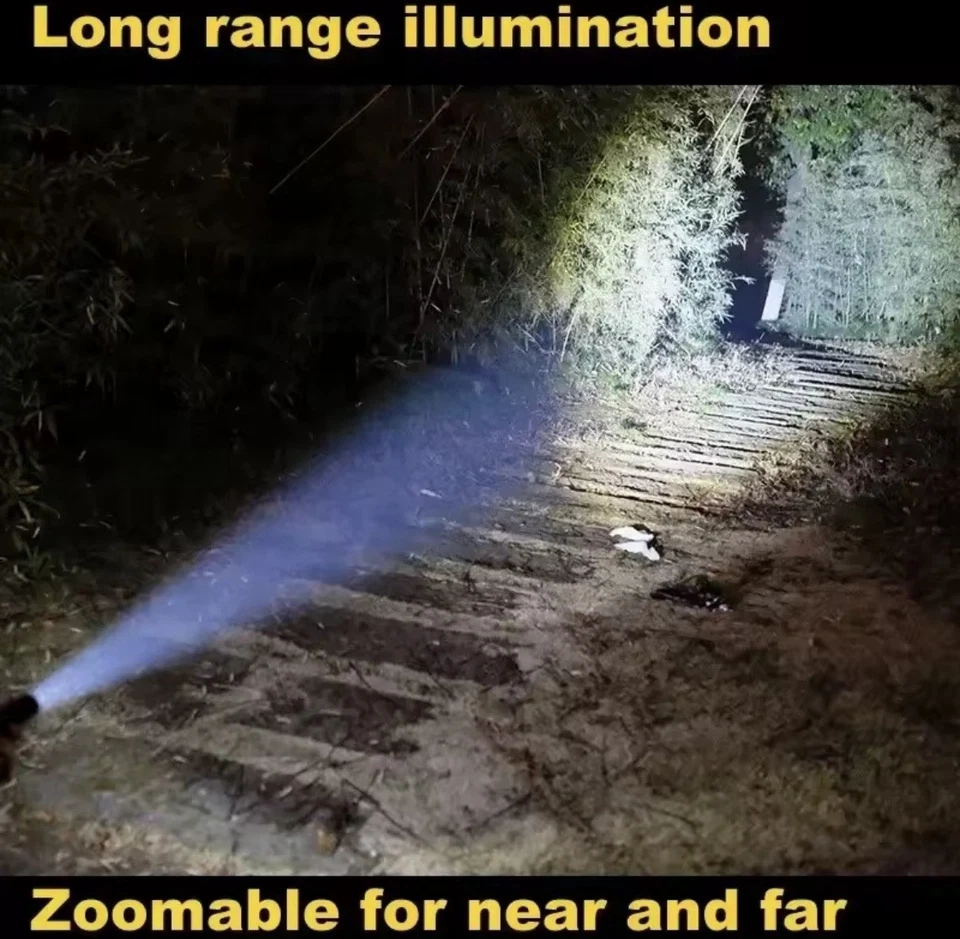 Led Taschenlampe Militär Selbstverteidigung Griff ausziehbar Zoom wiederaufladbar - Bild 4 von 4