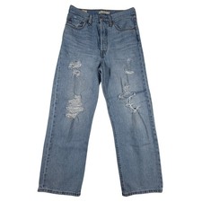 Levis Premium Ribcage Straight Ankle Jeans Womens 27 Light Wash Distressed Big E