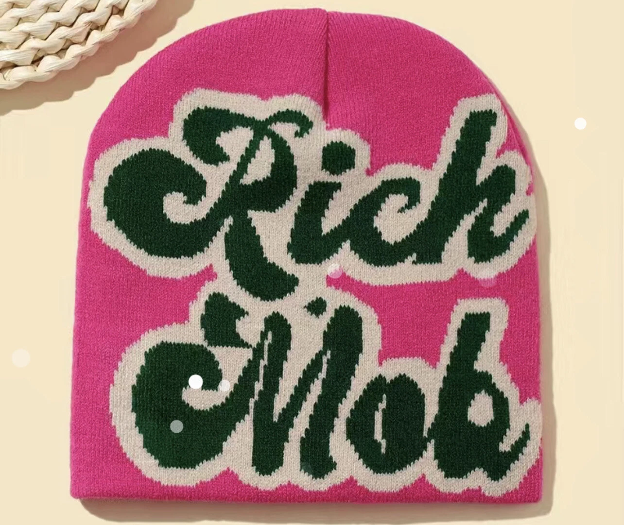 Rich Mob Y2K beanie Skully Hip Hop Fashion In Hot Pink Green