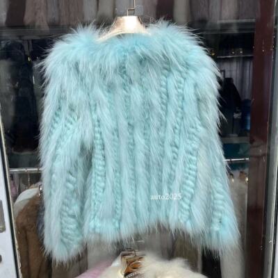 Women Real Rabbit Fur Knitted Coats Jacket Raccoon Fur Coat Winter Short Outwear