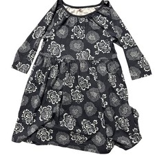 Tea Girls Long Sleeve Floral Dress Size 8 Black & White Cotton Size 8