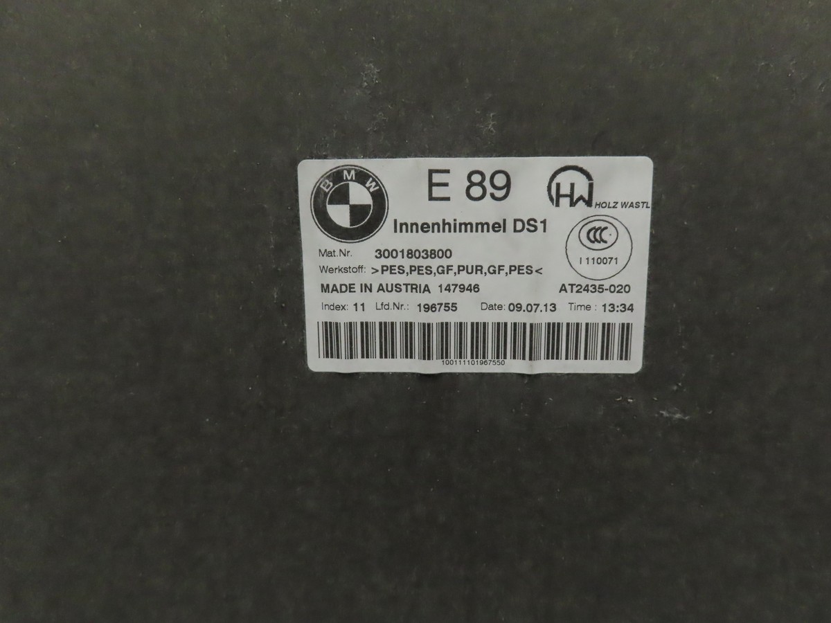 BMW Z4 E89 Trim, Headliner Convertible Hard Top Roof Panel