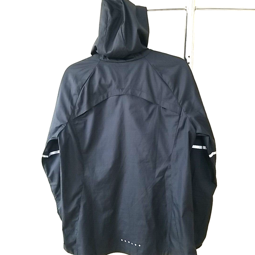 Nike Shield Running Jacket Womens Large Black Vents Front Back Zip Pockets Hood - Picture 2 of 10