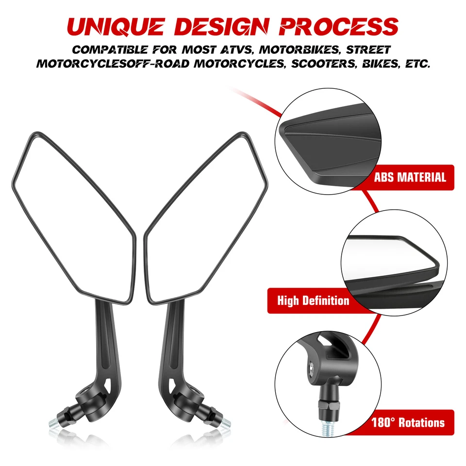 Universal Motorcycle Rearview Wing Mirrors 8mm/10mm For Honda Yamaha Suzuki ATV - Image 3 of 4