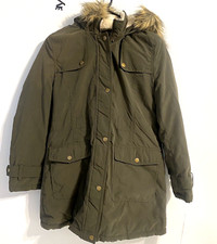 Rothschild Girls Puffer Field Jacket Green Faux Fur Hood Size 14 style 74387F