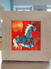 Glas Bild bunt abstrakt Pferd Fusing Glaskunst massiver Holzrahmen
