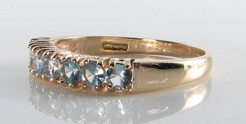 CUSTOM ORDER 9K GOLD AQUA (4) PEARL (3) ART DECO INS RING Size P (UK) - Picture 4 of 5