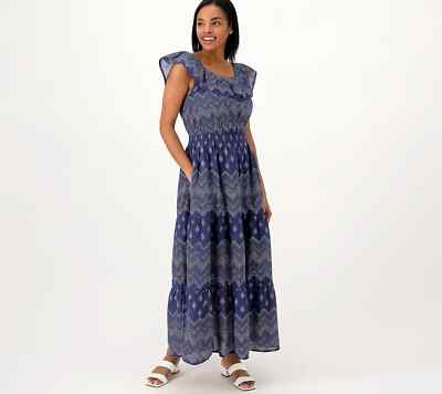 Destination 365 Petite Printed Off-the- Shoulder Dress Size Blue 1XP A599104