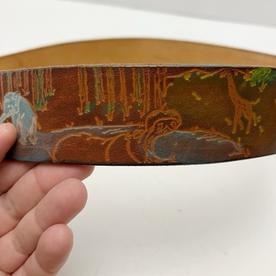 Vintage Brown Leather Painted Safari Animal Embossed Belt Size Small Vintage Brown Leather Painted Safari Animal Embossed Belt  main image 2