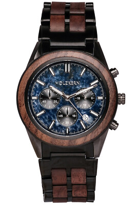 HOLZKERN Herren-Chronograph Quarz Space Dust Walnuss/Marmor Chrono