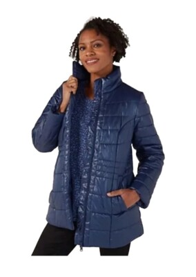 QVC Centigrade Metallic Padded Coat In Navy Blue Size 2XL Women's