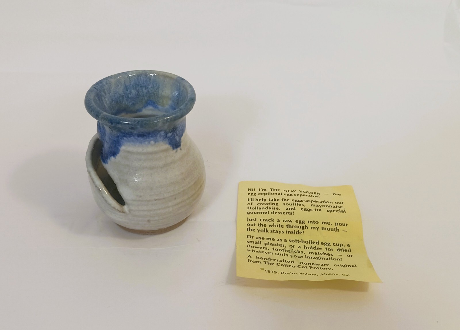 Rare Vtg 1970's The New Yolker Signed Rosina Pottery Egg Separator Stoneware NOS