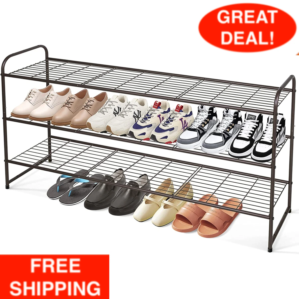 Long 3 Tier Shoe Rack for Entryway, Closet Floor, Wide Shoe Storage  Organizer St