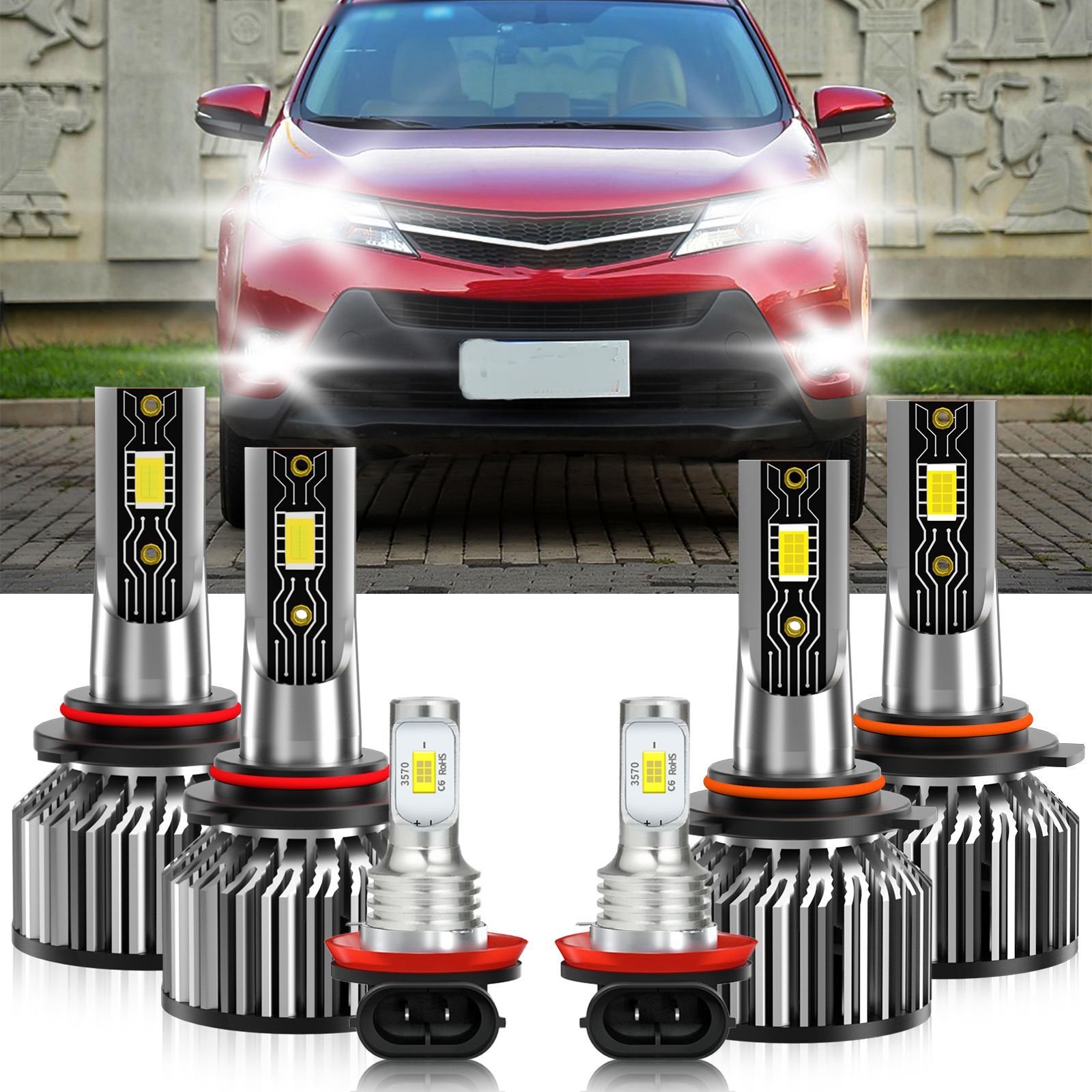 LED Headlight High Low Beam+ Fog Light Bulbs 6500K For Toyota RAV4 2006-2012