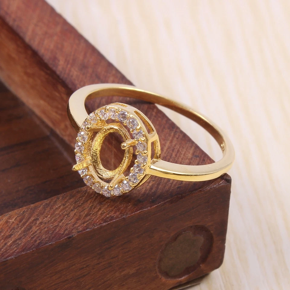 Semi Mount Ring Stone Setting Size 7X5 MM Oval Shape Yellow Gold Rhodium Plated - Image 2 of 4