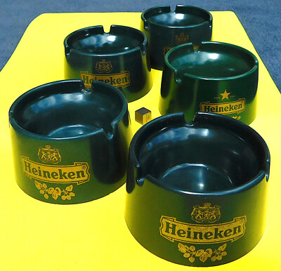 schönes 5er Set HEINEKEN Bier Aschenbecher mit Farbtönen