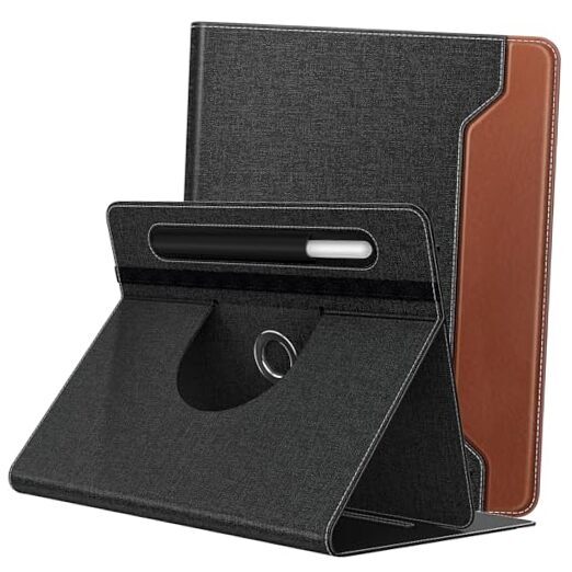 Universal Case for 9-11 Inch Tablet, 360 Degree Rotating Demin Black & Brown