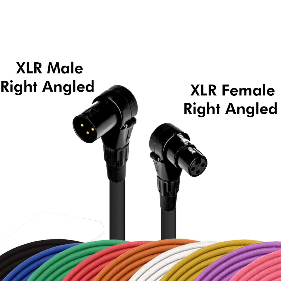 Right Angle 3-Pin XLR Male to RA Female Balanced Cable Custom Length, Color Cord - Image 2 of 4