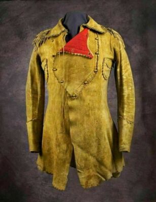 New Men's Cowboy Native American Western Buckskin Fringes Leather Jacket Coat