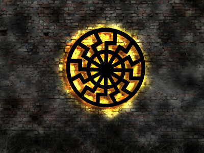 3D Wandbild schwarze Sonne Zeichen Logo Aufnäher  Aufkleber  Bild Wandtattoo 