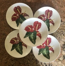 Santa Anita Red Anthurium Bread & Butter Plates 6-1/2” Set of 5