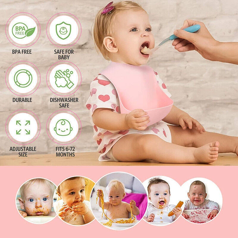 Silicone baby feeding bib waterproof easy to clean toddler smock with food pouch - image 4 of 4
