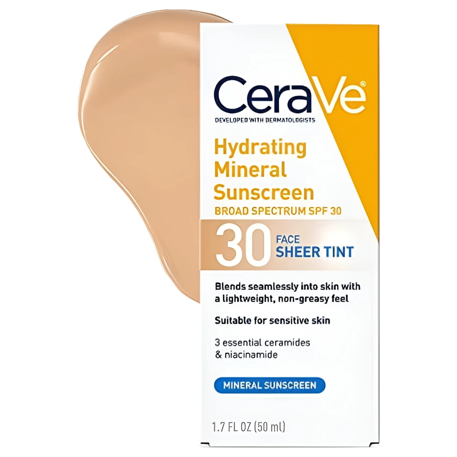 CeraVe SPF 30 Hydrating Mineral Sunscreen with Sheer Tint, 1.7 fl oz