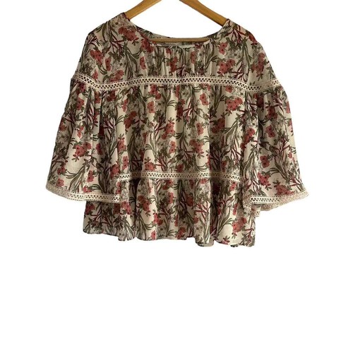 Max Studio Women's Blouse 1X Red Floral Print Red Peasant Shirt Plus Max Studio Women's Blouse 1X Red Floral Print Red Peasant Shirt Plus