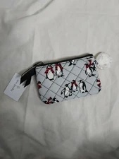 VERA BRADLEY Iconic Zip ID Case PLAYFUL PENGUINS GRAY Badge Holder ORIGINAL NWT