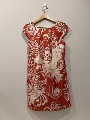 Lela Rose Red White Floral Print Silk Gauze Cap Sleeve Dress Size 6