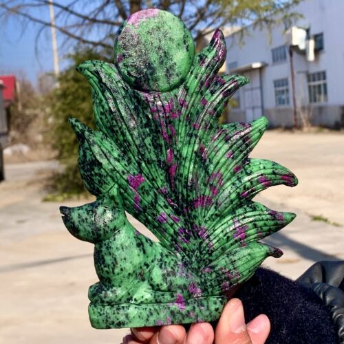231G Natural green ruby zoisite (anylite) nine tailed fox crystal healing - Picture 2 of 21