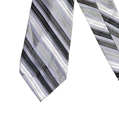 Bergamo New York Tie Men s 60  Lavender Black Gray Striped Designer Classic New